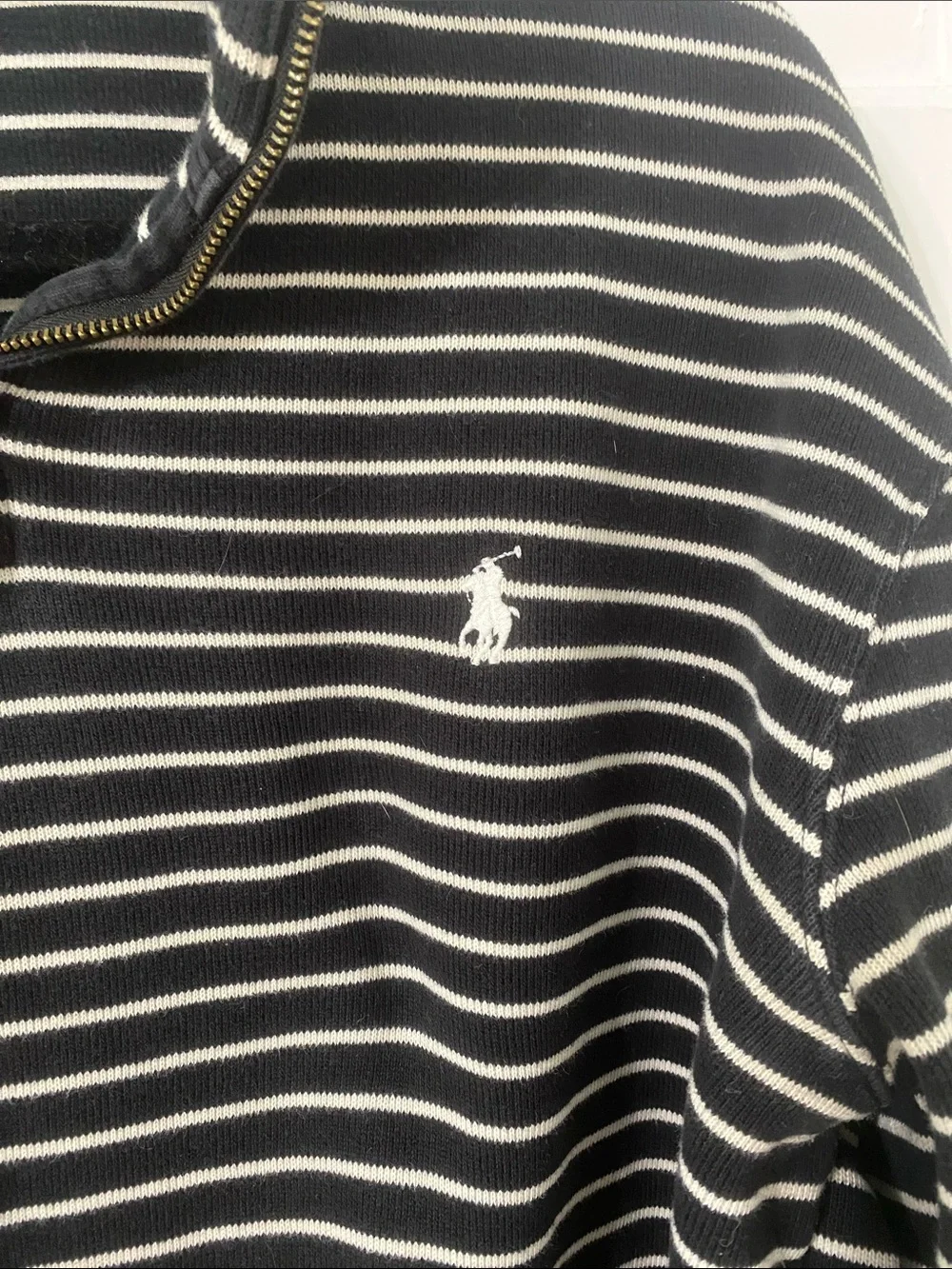 Polo by Ralph Lauren Black & White Striped Half-Zip Pullover